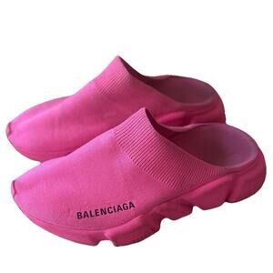 Balenciaga Shoes Womens Size 5 Pink Speed Mule Slip On Knit Made in Italy EU 35